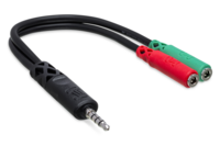 HOSA HEADSET/MIC BREAKOUT CABLE, 3.5 MM TRRS TO DUAL 3.5 MM TRSF