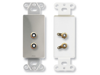 DUAL PHONO JACKS ON D PLATE  - SOLDER TYPE - STAINLESS STEEL (CUSTOM LABELED) (SEE PART # ZCST-LBL F