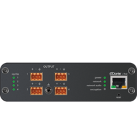 4-OUTPUT, BLOCK CONNECTORS, MIC/LINE DANTE™ AUDIO NETWORK INTERFACE WITH PEQ AND AUDIO SUMMING