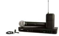 DUAL CHANNEL COMBO WIRELESS SYS WITH BLX88 RECV, BLX1 BODYPACK, CVL LAPEL MIC, BLX2/PG58 HANDHELD
