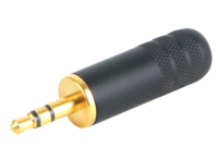3.5MM Stereo Cable Mount Plug, Black  Body / Gold Pin
