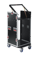 ATA WOOD FLIGHT POP-UP CONSOLE RACK CASE; 10U TOP; 16U BOTTOM; W/ CASTERS