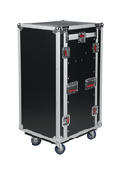 ATA WOOD FLIGHT POP-UP CONSOLE RACK CASE; 10U TOP; 16U BOTTOM; W/ CASTERS