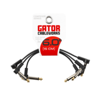 6 Inch Flat Patch Cable with 24K Gold-Plated Tip and Low-Profile 1/4" Right Angle Connectors- 3 Pack