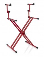 GATOR FRAMEWORKS HEAVY-DUTY 2 TIER "X" STYLE KEYBOARD STAND WITH RUBBERIZED LEVELING FEET; NORD RED