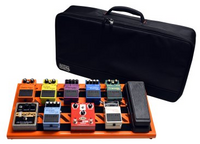 BRITISH ORANGE LARGE ALUMINUM PEDAL BOARD WITH GATOR CARRY BAG AND BOTTOM MOUNTING POWER SUPPLY