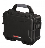 BLACK WATERPROOF INJECTION MOLDED CASE, WITH INTERIOR DIMESIONS OF 8.4 X 6 X 3.7 INCHES. NO FOAM