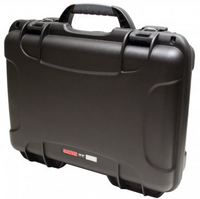 BLACK WATERPROOF INJECTION MOLDED CASE, WITH INTERIOR DIMESIONS OF 13.2 X 9.2 X 3.8 INCHES. NO FOAM