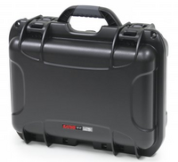 BLACK WATERPROOF INJECTION MOLDED CASE WITH INTERIOR DIMENSIONS OF 13.8" X 9.3" X 6.2". DICED FOAM