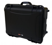 BLACK INJECTION MOLDED CASE WITH PULLOUT HANDLE & INLINE WHEELS. INTERIOR DIMS 20.5" X 15.3" X 10.1"