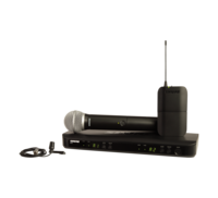 DUAL CHANNEL COMBO WIRELESS SYS WITH BLX88 RECV, BLX1 BODYPACK, CVL LAPEL MIC, BLX2/PG58 HANDHELD