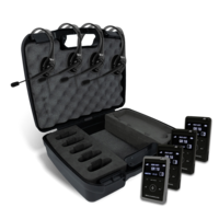 4-PERSON DIGI-WAVE WIRELESS INTERCOM SYSTEM KIT - (4) DLT 400 TRANSCEIVERS & HEADSETS MICS WITH CASE